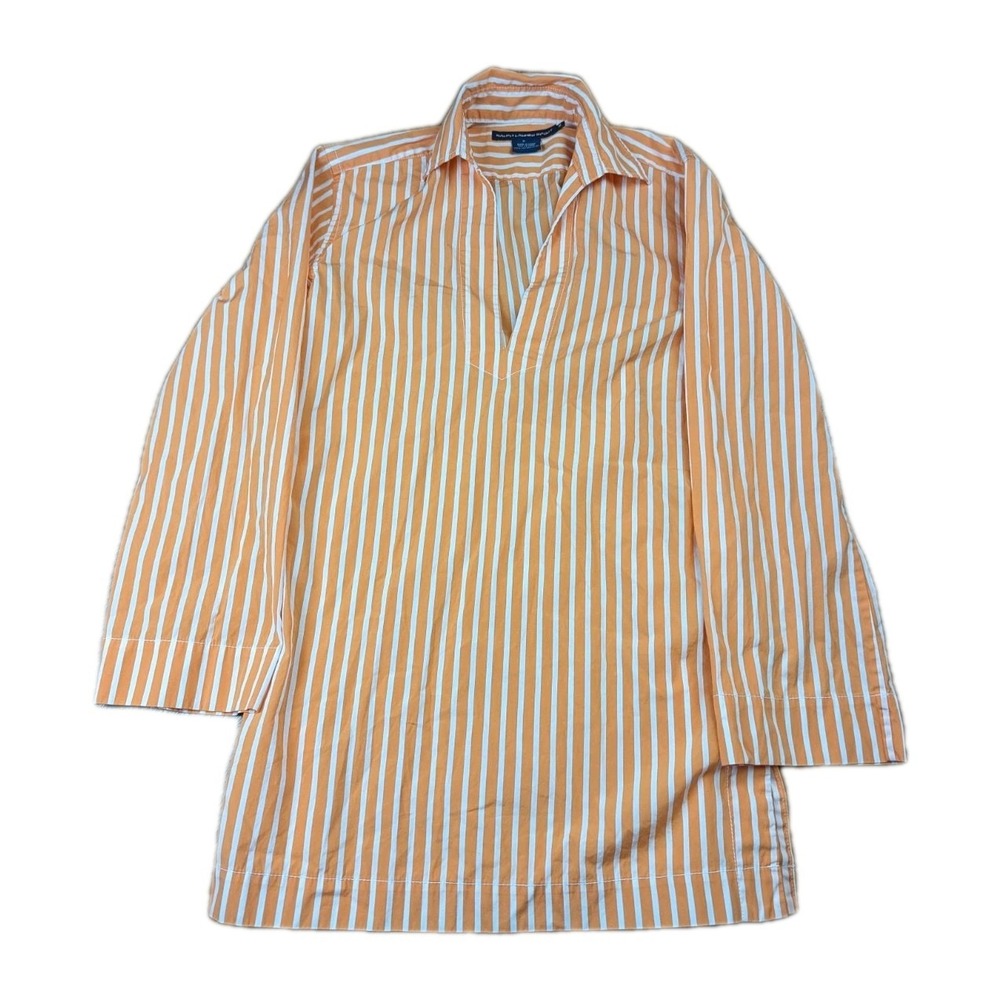 Ralph Lauren Shirt Womens Medium Sport Orange Striped V Neck Preppy Academia